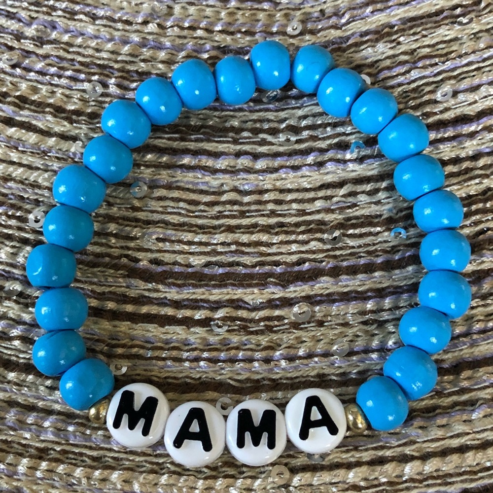 Turquoise MAMA Wooden Beaded Bracelet